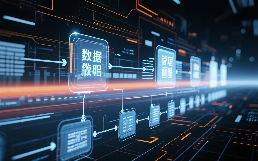 数据管理流程示意，科技感十足